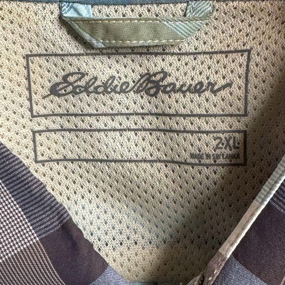 Eddie Bauer Button Down Short Sleeve Shirt Plaid Blue Cotton Men’s XXL Pre-own - Picture 6 of 9